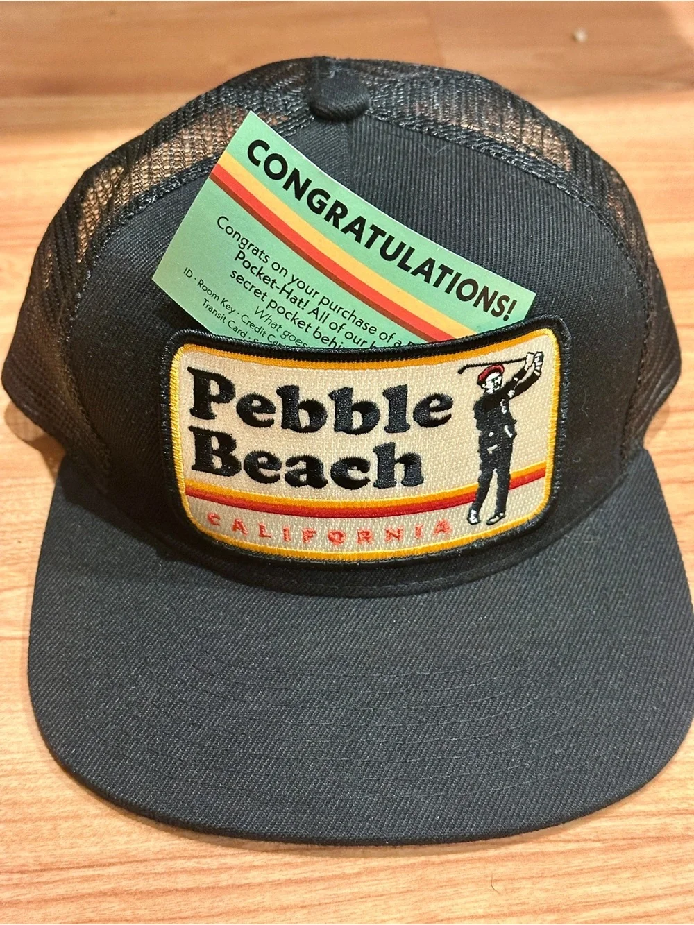 Pebble Beach California Trucker Pocket Bart Bridge Hat Black Snapback Cap NEW